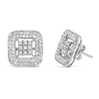 10K White Gold 1.00 Cttw Diamond Composite and Halo Stud Earrings (I-J Color, I1-I2 Clarity) by Bids.com