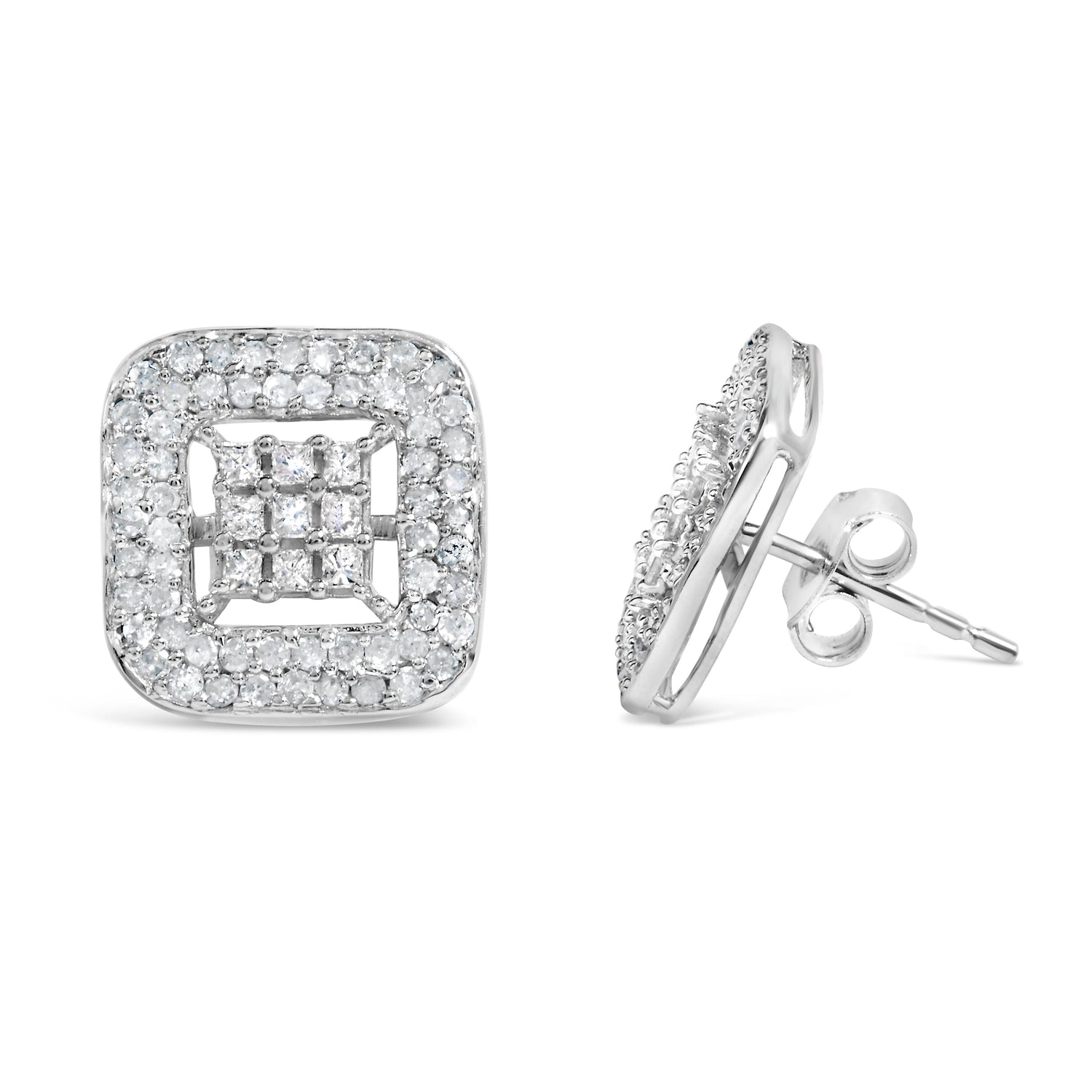 10K White Gold 1.00 Cttw Diamond Composite and Halo Stud Earrings (I-J Color, I1-I2 Clarity) by Bids.com