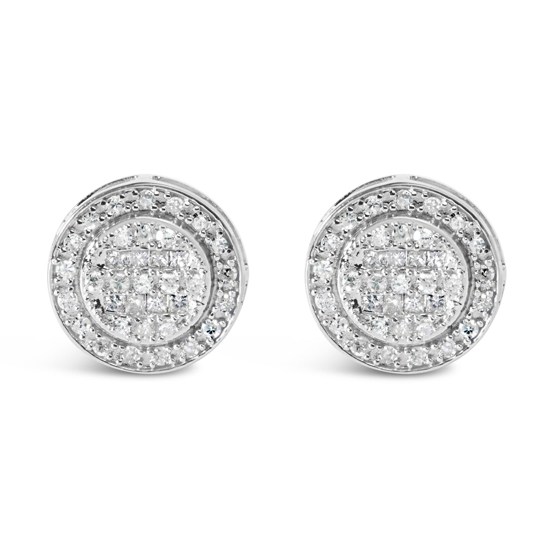 .925 Sterling Silver 3/4 Cttw Diamond Composite and Halo Stud Earrings (H-I Color, SI1-SI2 Clarity)  DestGlow