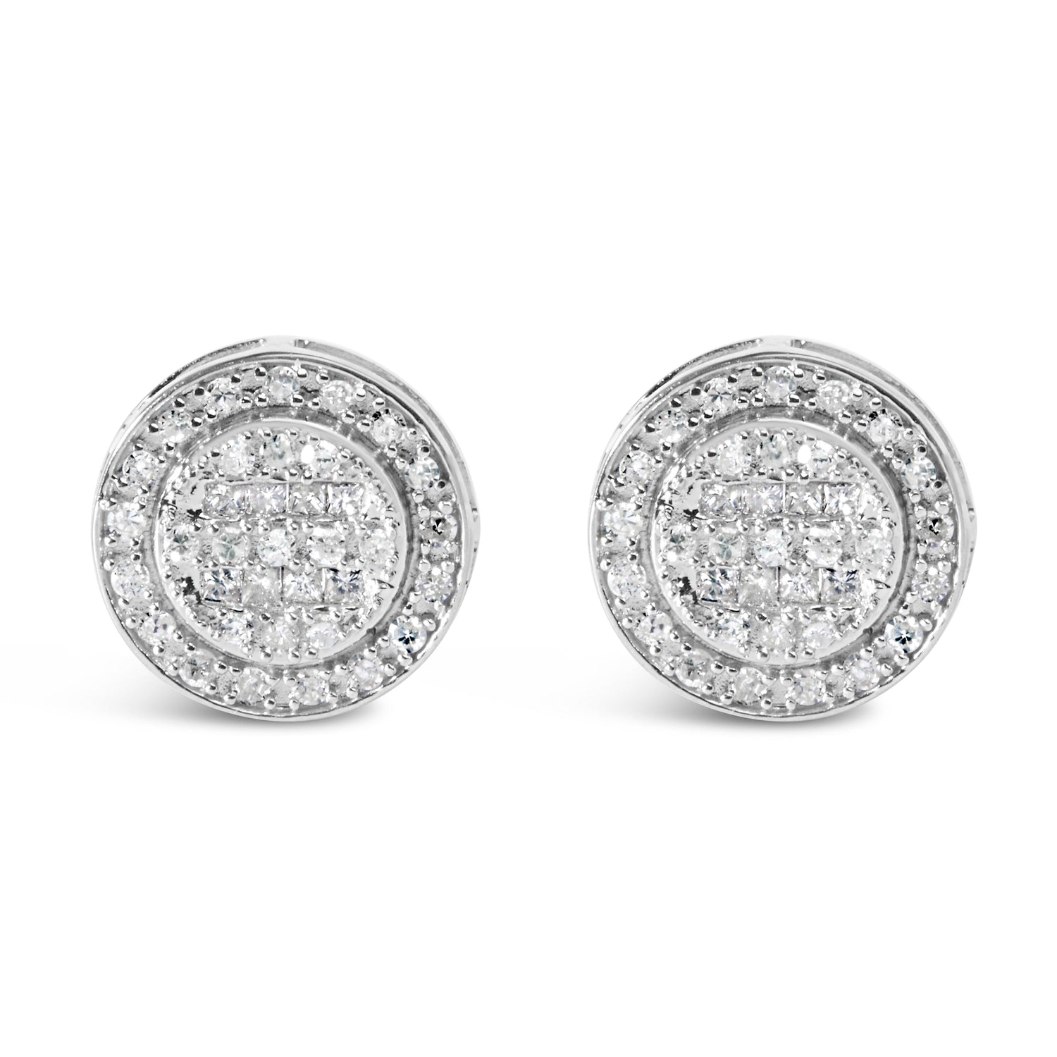 .925 Sterling Silver 3/4 Cttw Diamond Composite and Halo Stud Earrings (H-I Color, SI1-SI2 Clarity)  DestGlow