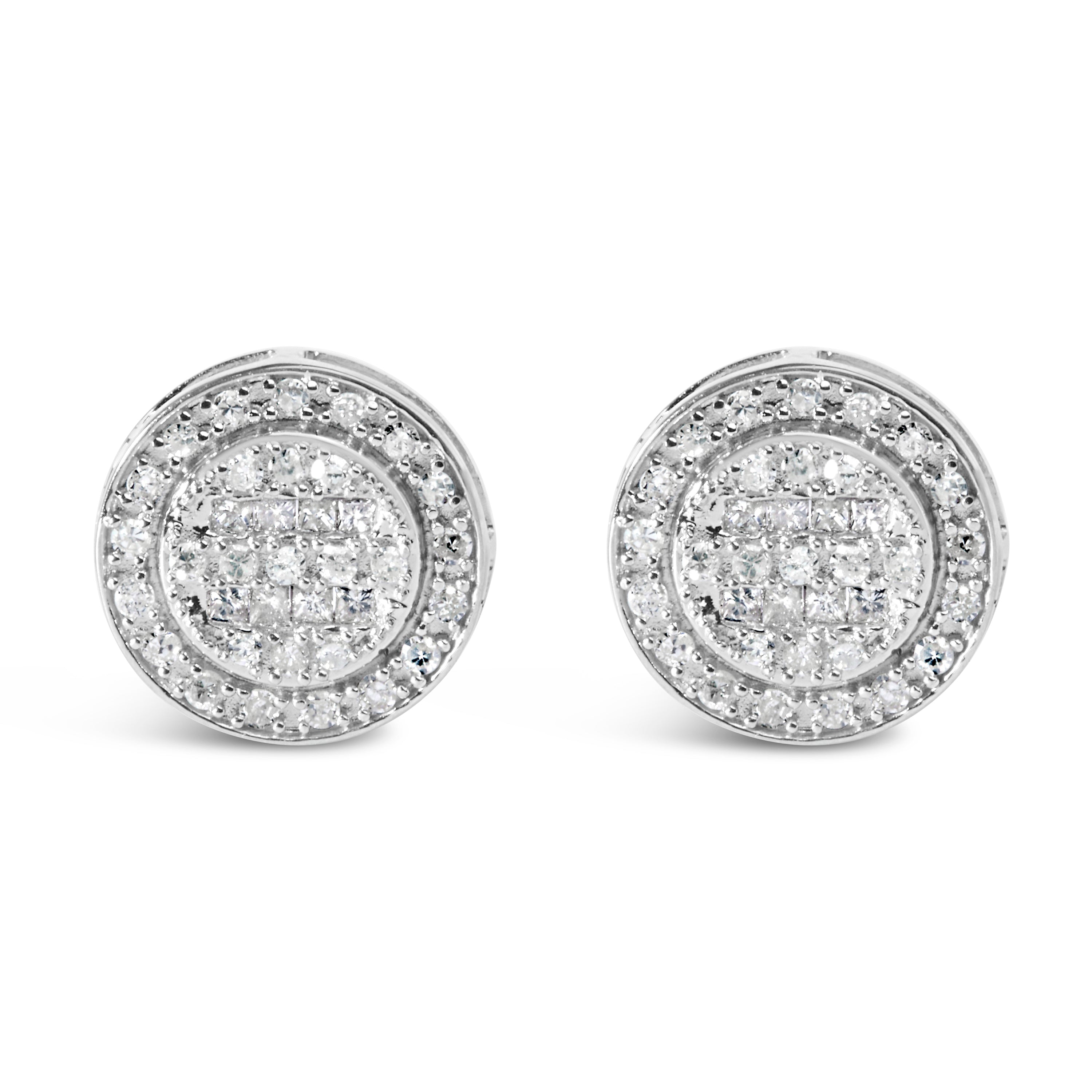 .925 Sterling Silver 3/4 Cttw Diamond Composite and Halo Stud Earrings (H-I Color, SI1-SI2 Clarity)  DestGlow