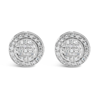 .925 Sterling Silver 3/4 Cttw Diamond Composite and Halo Stud Earrings (H-I Color, SI1-SI2 Clarity)  DestGlow