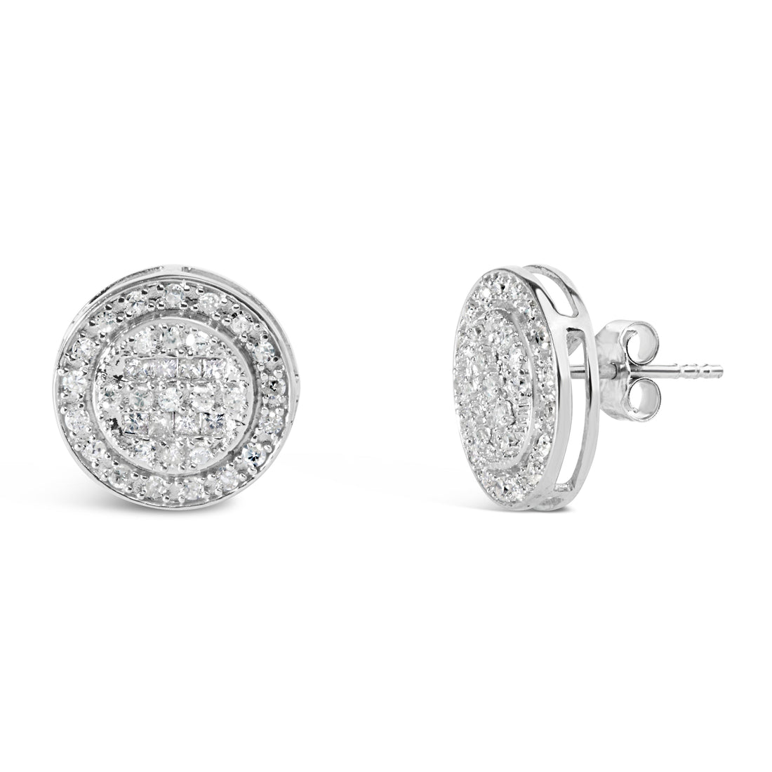 .925 Sterling Silver 3/4 Cttw Diamond Composite and Halo Stud Earrings (H-I Color, SI1-SI2 Clarity)  DestGlow