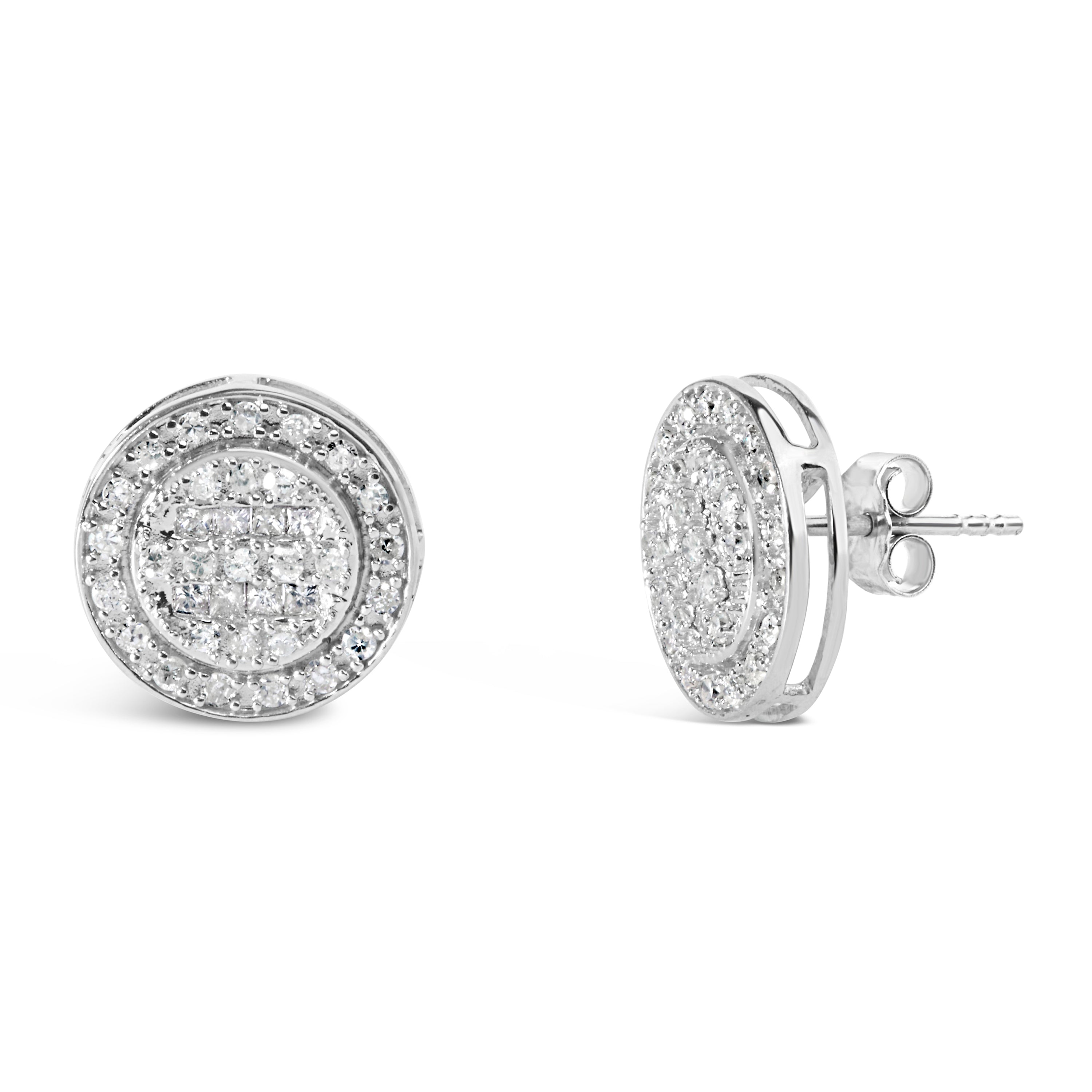 .925 Sterling Silver 3/4 Cttw Diamond Composite and Halo Stud Earrings (H-I Color, SI1-SI2 Clarity)  DestGlow