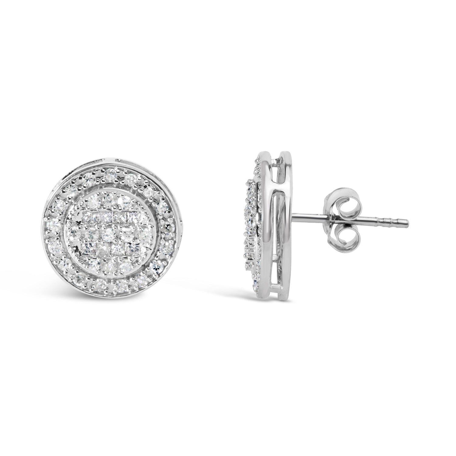 .925 Sterling Silver 3/4 Cttw Diamond Composite and Halo Stud Earrings (H-I Color, SI1-SI2 Clarity)  DestGlow