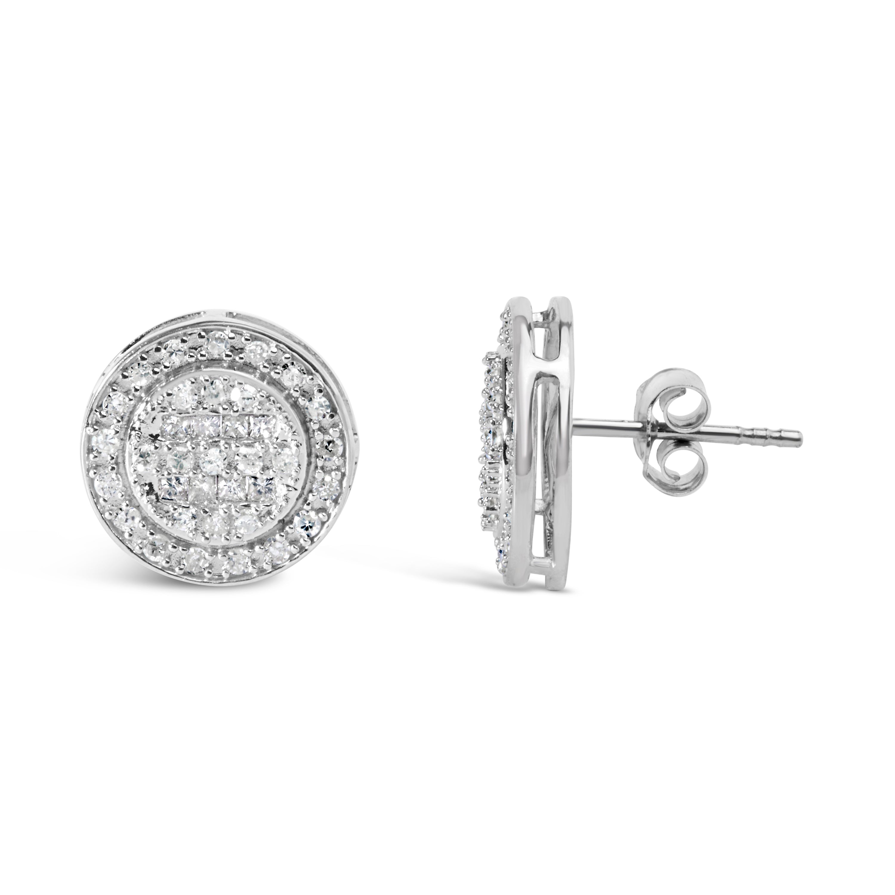 .925 Sterling Silver 3/4 Cttw Diamond Composite and Halo Stud Earrings (H-I Color, SI1-SI2 Clarity)  DestGlow