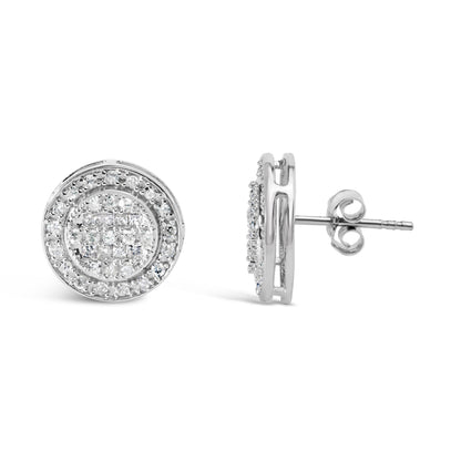 .925 Sterling Silver 3/4 Cttw Diamond Composite and Halo Stud Earrings (H-I Color, SI1-SI2 Clarity)  DestGlow