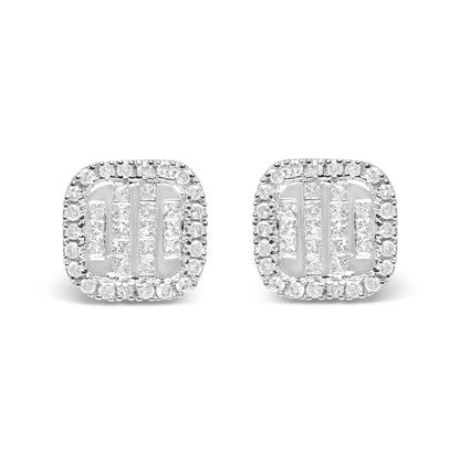 10K White Gold 7/8 Cttw Diamond Princess Composite and Halo Stud Earrings (I-J Color, I1-I2 Clarity) by Bids.com