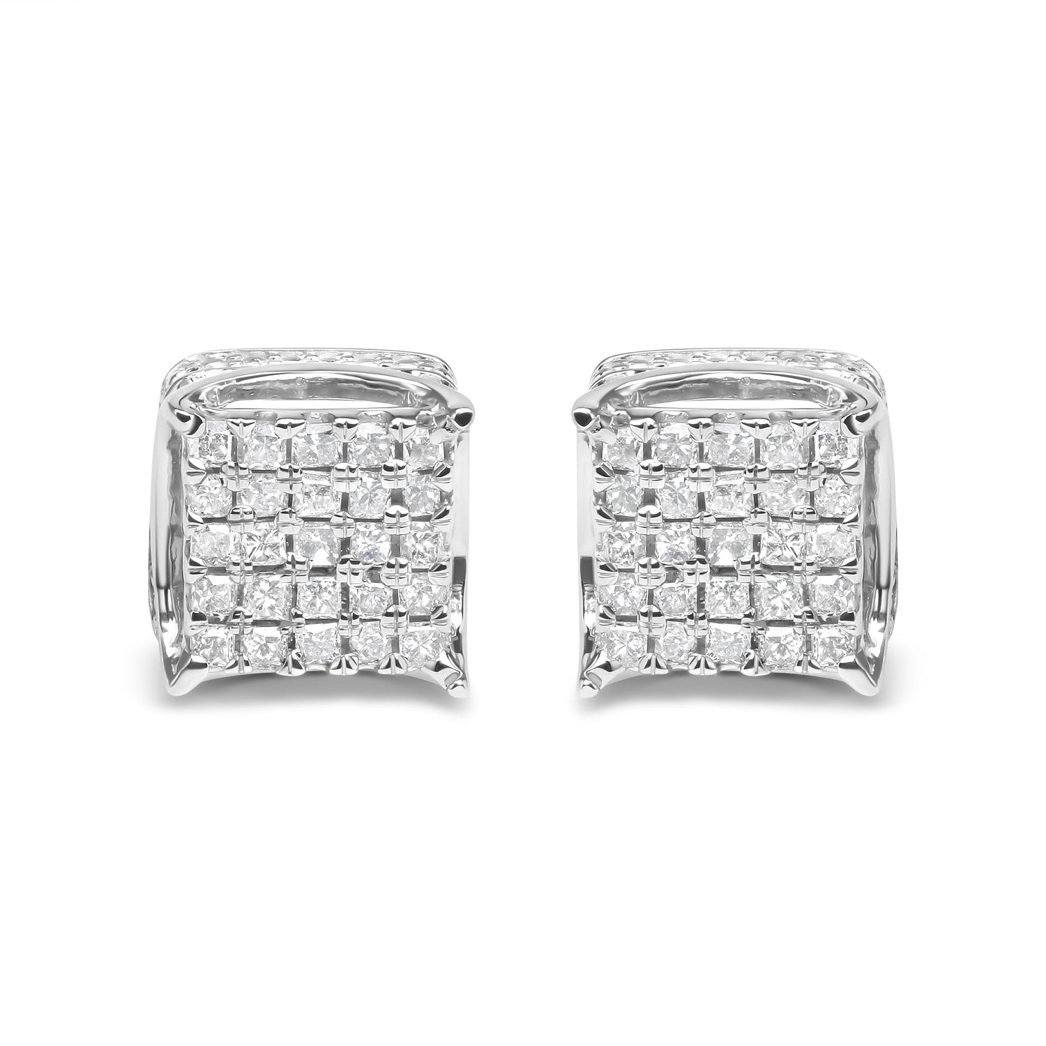 10K White Gold 1/2 Cttw Princess Cut Diamond Square Shaped Multi Stone Stud Earrings (H-I Color, SI1-SI2 Clarity) by Bids.com