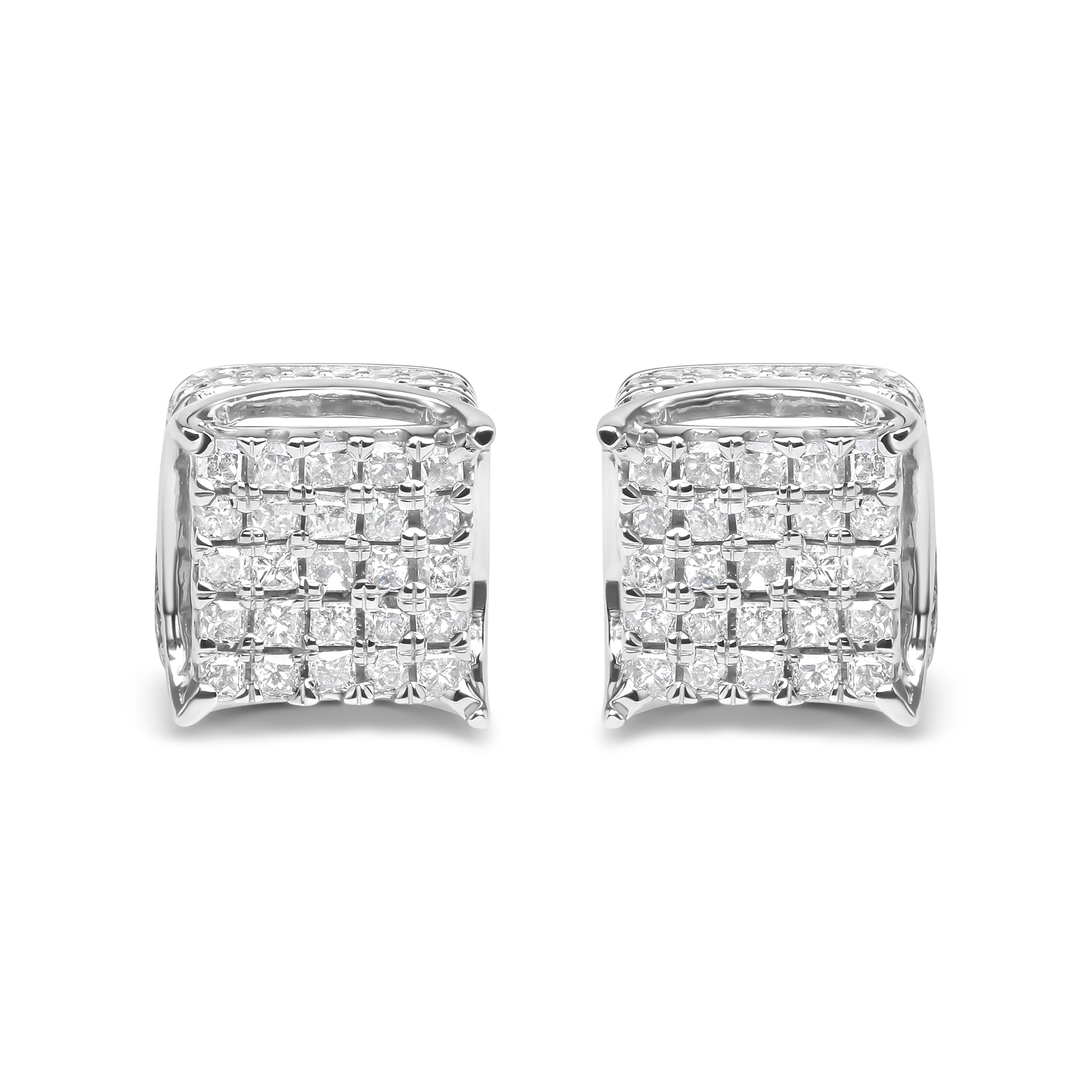 10K White Gold 1/2 Cttw Princess Cut Diamond Square Shaped Multi Stone Stud Earrings (H-I Color, SI1-SI2 Clarity) by Bids.com