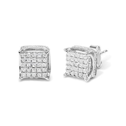 10K White Gold 1/2 Cttw Princess Cut Diamond Square Shaped Multi Stone Stud Earrings (H-I Color, SI1-SI2 Clarity) by Bids.com