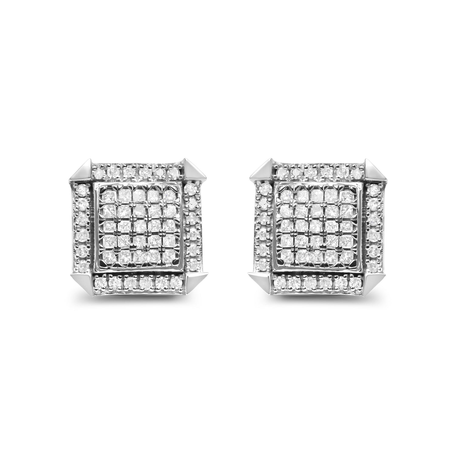 10K White Gold 1.0 Cttw Diamond Composite with Halo Stud Earrings (H-I Color, I1-I2 Clarity) by Bids.com