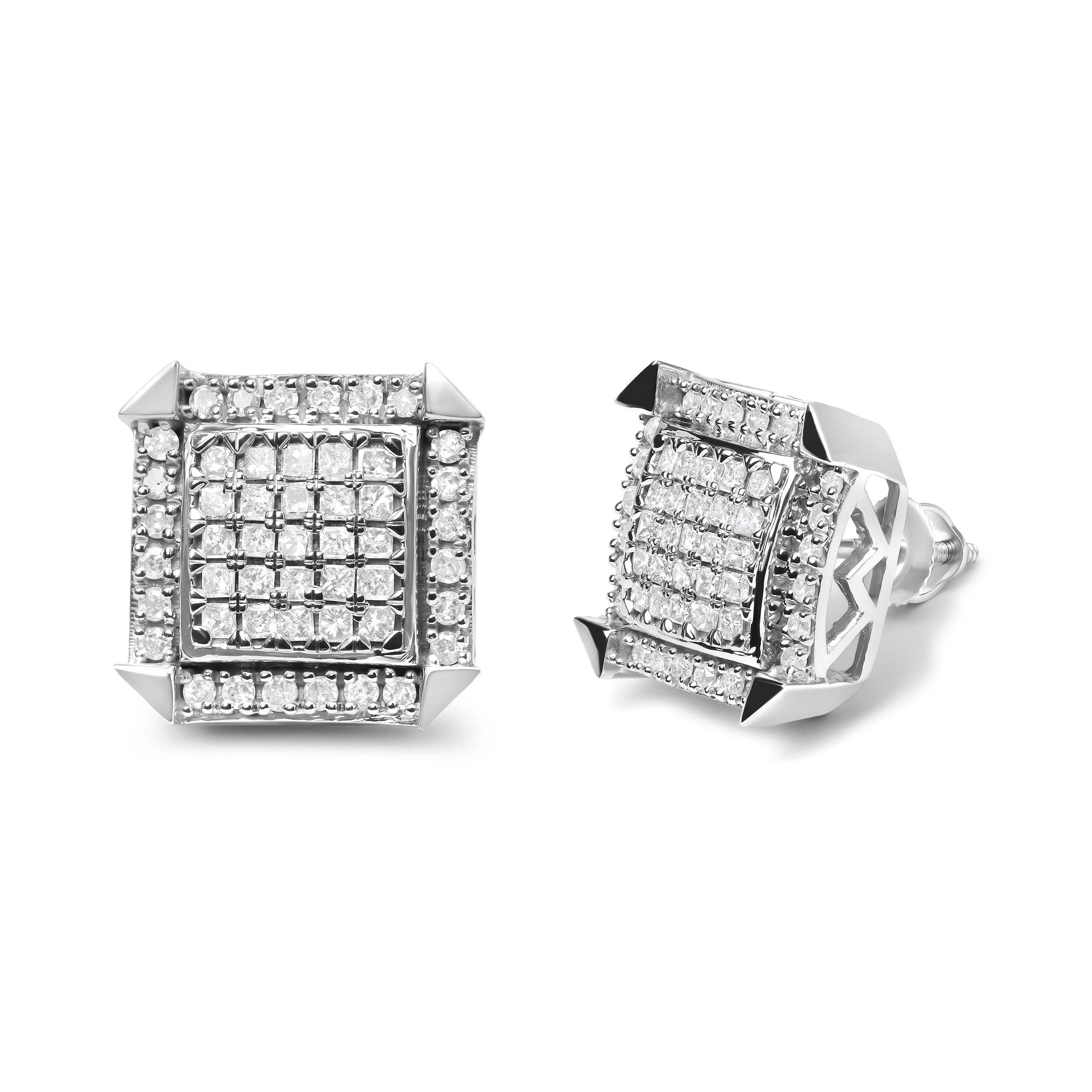 10K White Gold 1.0 Cttw Diamond Composite with Halo Stud Earrings (H-I Color, I1-I2 Clarity) by Bids.com
