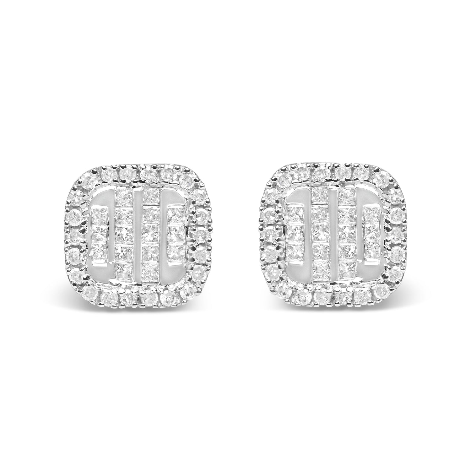 10K White Gold Invisible Set 1/2 Cttw Diamond Composite and Halo Stud Earrings (H-I Color, I1-I2 Clarity) by Bids.com