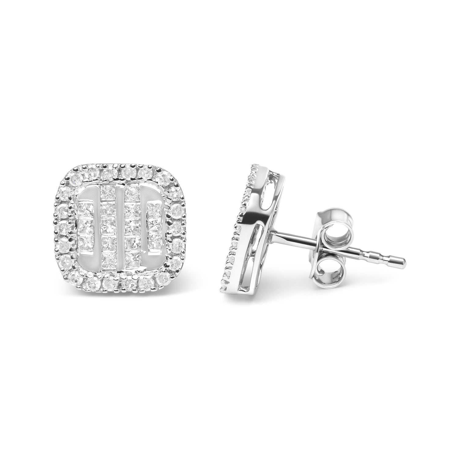 10K White Gold Invisible Set 1/2 Cttw Diamond Composite and Halo Stud Earrings (H-I Color, I1-I2 Clarity) by Bids.com
