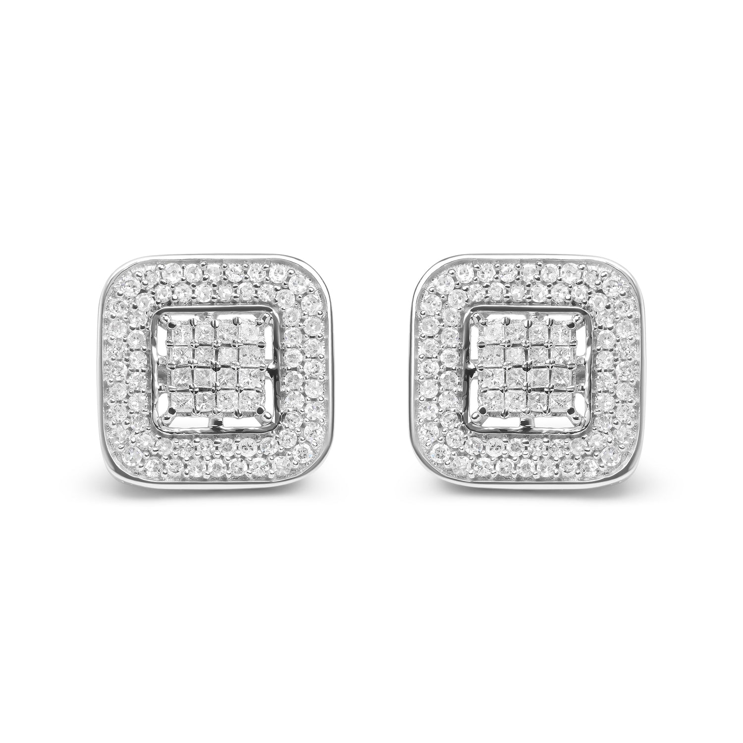 10K White Gold 1.0 Cttw Round and Princess Cut Diamond Composite Open Halo Stud Earrings (H-I Color, SI1-SI2 Clarity) by Bids.com