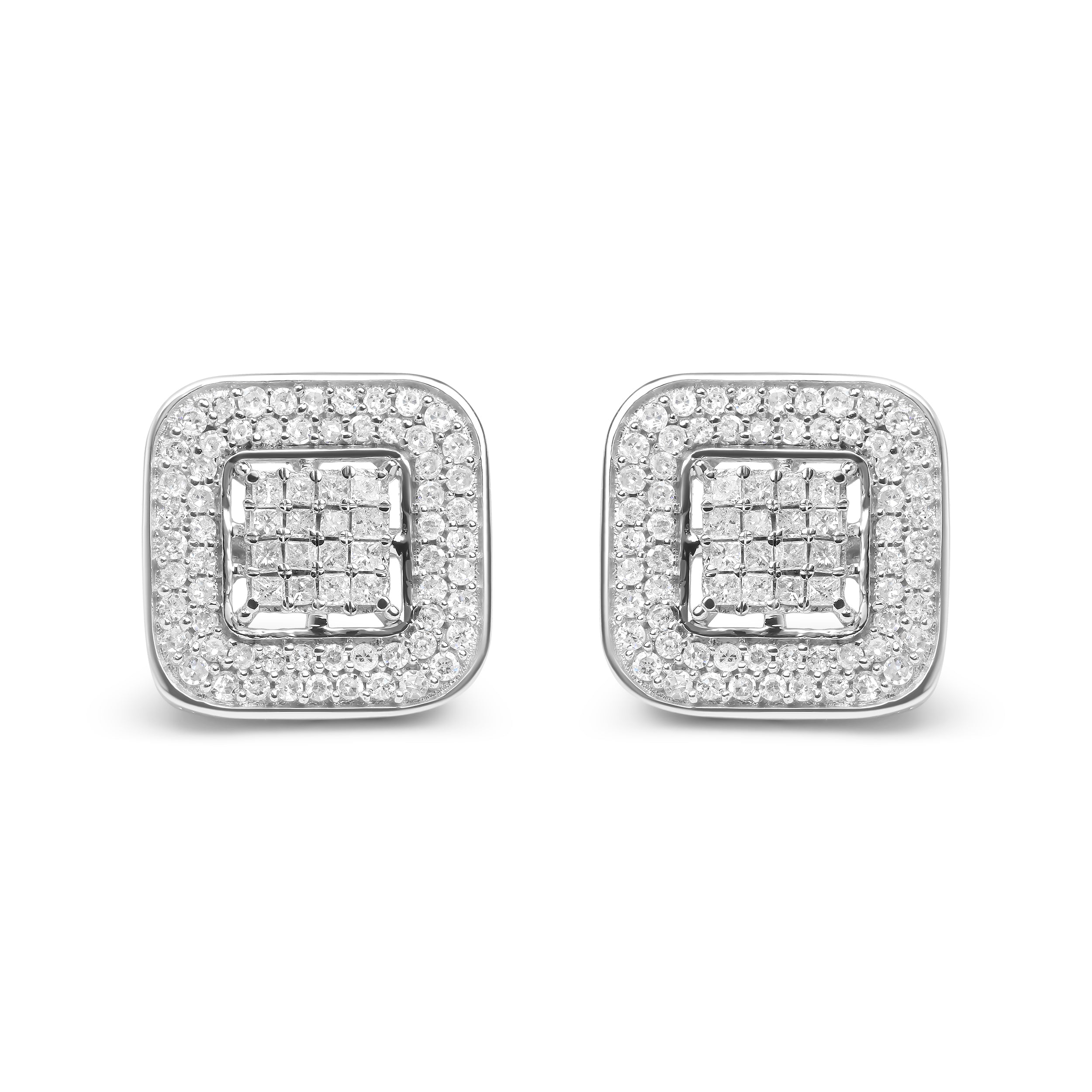 10K White Gold 1.0 Cttw Round and Princess Cut Diamond Composite Open Halo Stud Earrings (H-I Color, SI1-SI2 Clarity) by Bids.com