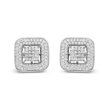 10K White Gold 1.0 Cttw Round and Princess Cut Diamond Composite Open Halo Stud Earrings (H-I Color, SI1-SI2 Clarity) by Bids.com