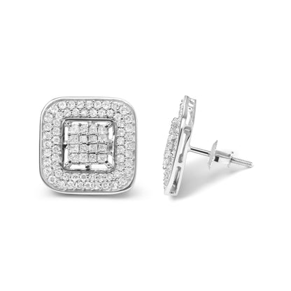 10K White Gold 1.0 Cttw Round and Princess Cut Diamond Composite Open Halo Stud Earrings (H-I Color, SI1-SI2 Clarity) by Bids.com