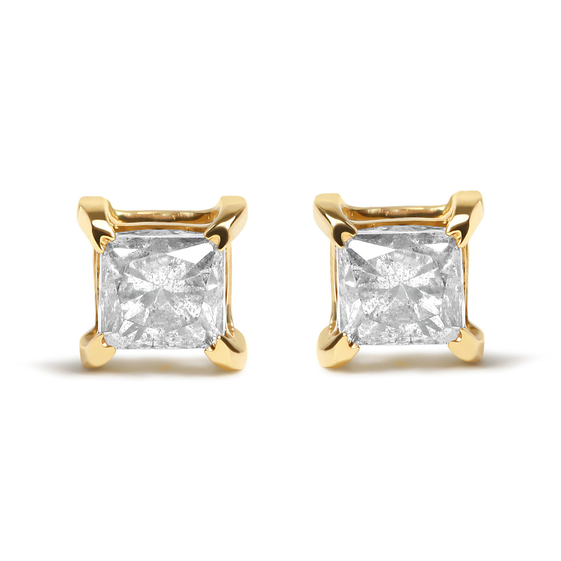 10K Yellow Plated .925 Sterling Silver 5/8 Cttw Princess Cut Diamond Push-Back 4-Prong Classic Stud (J-K Color, I2-I3 Clarity) by Bids.com