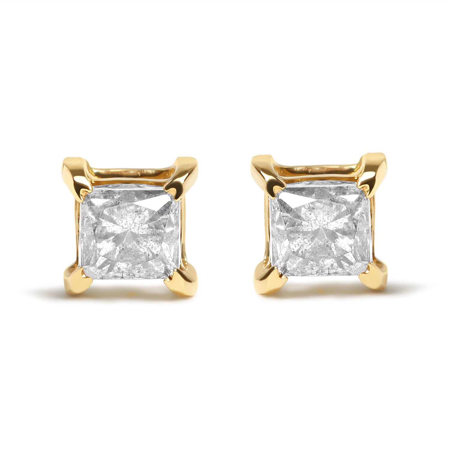 10K Yellow Plated .925 Sterling Silver 5/8 Cttw Princess Cut Diamond Push-Back 4-Prong Classic Stud (J-K Color, I2-I3 Clarity) by Bids.com