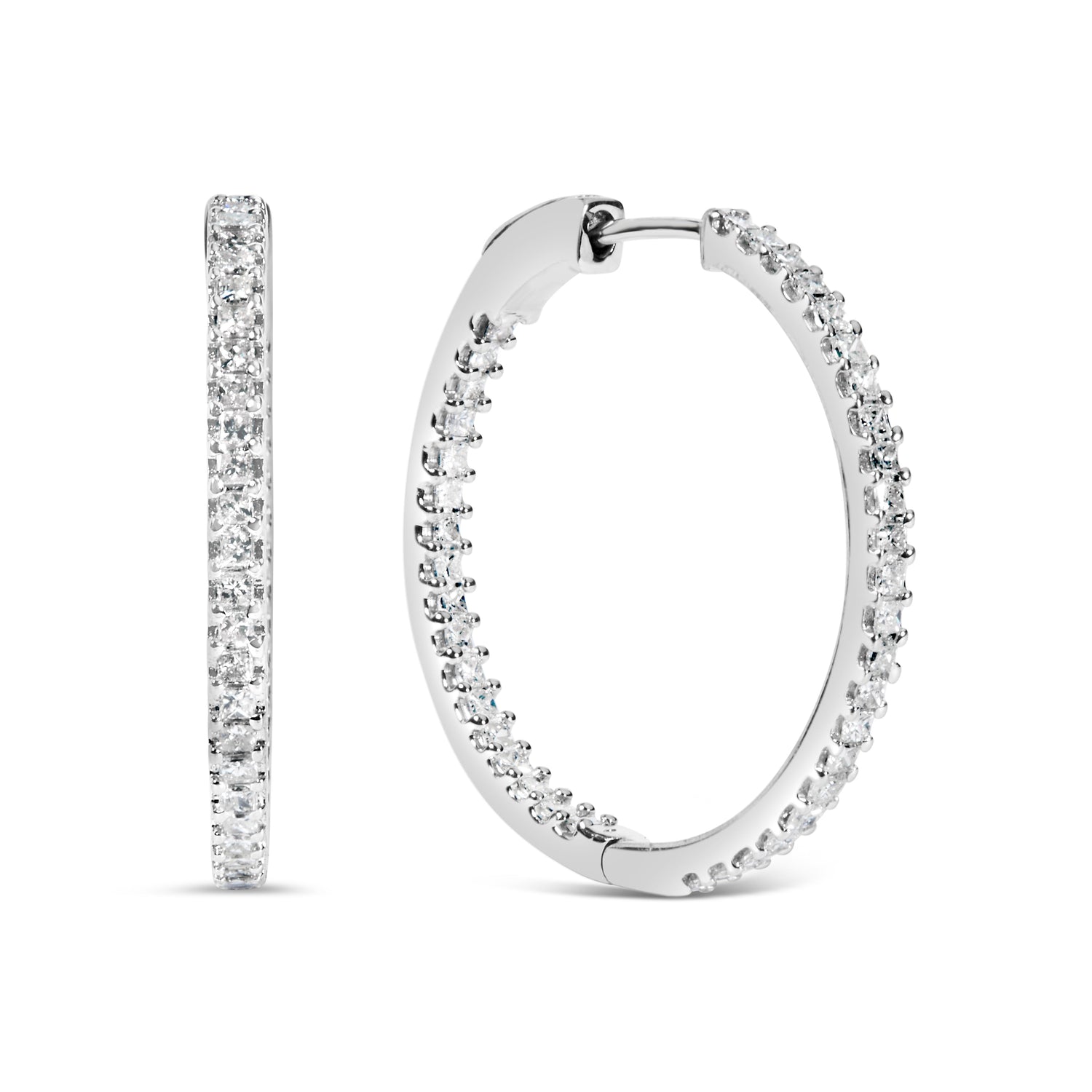 14K White Gold 1.0 Cttw Princess Diamond Inside Out Hoop Earrings (H-I Color, I1-I2 Clarity) - 23 MM by Bids.com