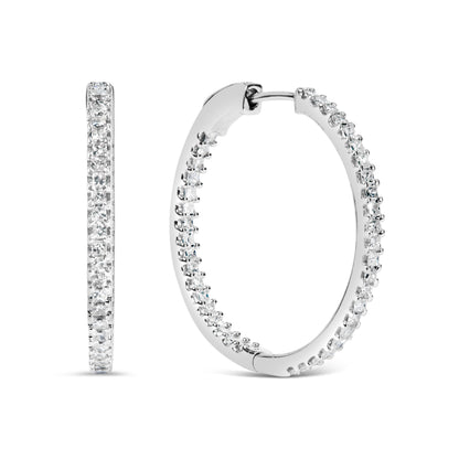 14K White Gold 1.0 Cttw Princess Diamond Inside Out Hoop Earrings (H-I Color, I1-I2 Clarity) - 23 MM by Bids.com