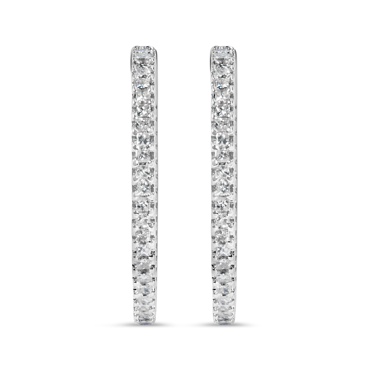 14K White Gold 1.0 Cttw Princess Diamond Inside Out Hoop Earrings (H-I Color, I1-I2 Clarity) - 23 MM by Bids.com