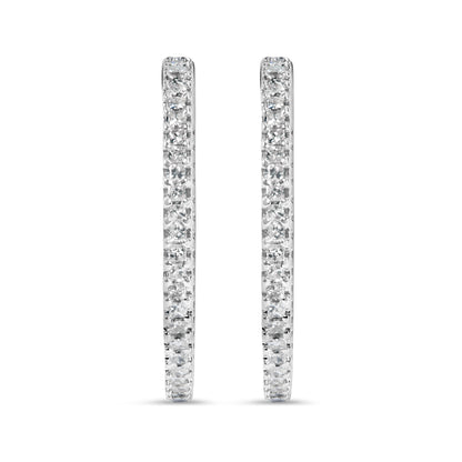14K White Gold 1.0 Cttw Princess Diamond Inside Out Hoop Earrings (H-I Color, I1-I2 Clarity) - 23 MM by Bids.com