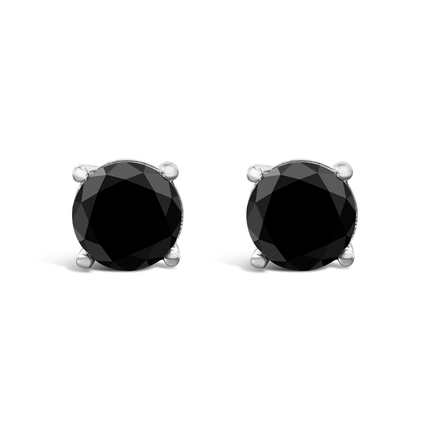 14K White Gold 2.00 Cttw Round Brilliant-Cut Black Diamond Classic 4-Prong Stud Earrings with Screw Backs (Fancy Color-Enhanced, I2-I3 Clarity) by Bids.com