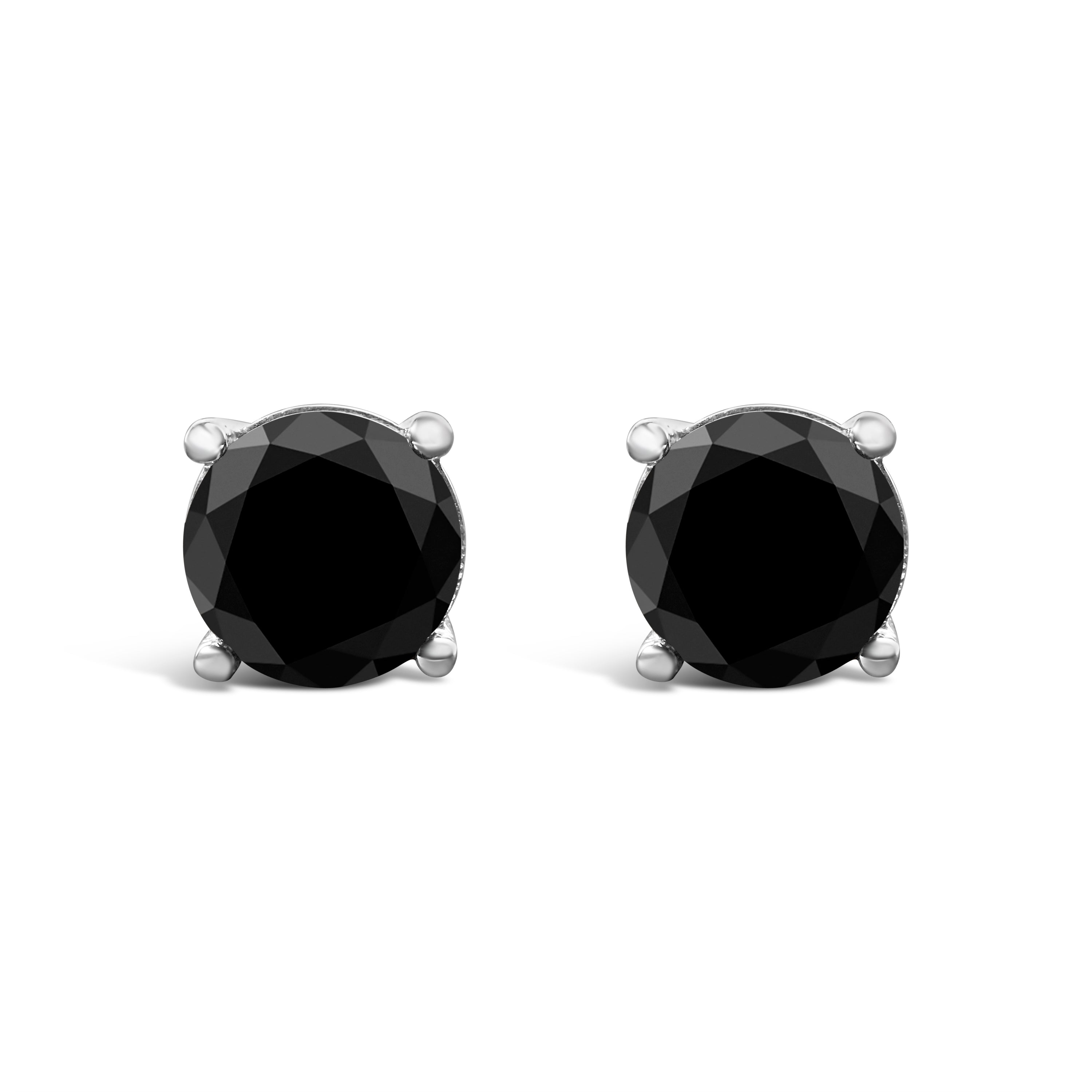 14K White Gold 2.00 Cttw Round Brilliant-Cut Black Diamond Classic 4-Prong Stud Earrings with Screw Backs (Fancy Color-Enhanced, I2-I3 Clarity) by Bids.com