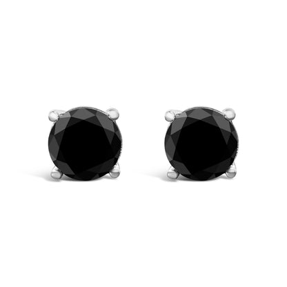 14K White Gold 2.00 Cttw Round Brilliant-Cut Black Diamond Classic 4-Prong Stud Earrings with Screw Backs (Fancy Color-Enhanced, I2-I3 Clarity) by Bids.com