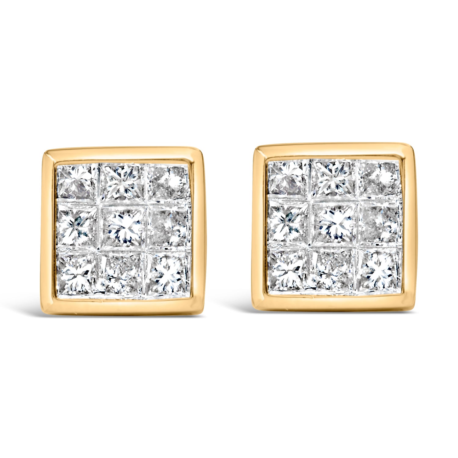 14K Yellow Gold 1.0 Cttw Princess Cut Diamond Composite Stud Earrings with Screw Backs (J-K Color, SI1-SI2 Clarity) by Bids.com