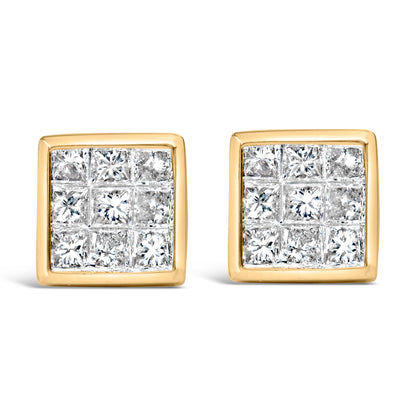 14K Yellow Gold 1.0 Cttw Princess Cut Diamond Composite Stud Earrings with Screw Backs (J-K Color, SI1-SI2 Clarity) by Bids.com