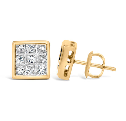 14K Yellow Gold 1.0 Cttw Princess Cut Diamond Composite Stud Earrings with Screw Backs (J-K Color, SI1-SI2 Clarity) by Bids.com