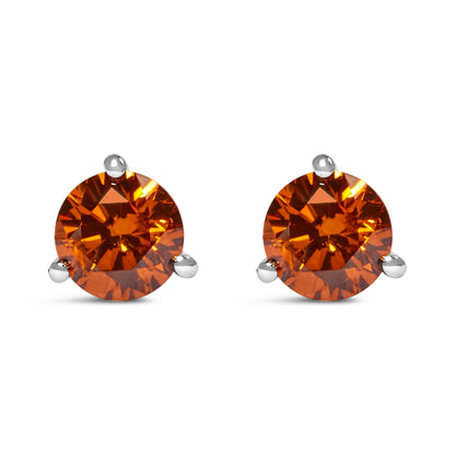 14K White Gold 1/2 Cttw Lab-Grown Round Brilliant-Cut Orange Diamond Classic 3-Prong Martini set Stud Earrings (Orange Color, VS1-VS2 Clarity) by Bids.com