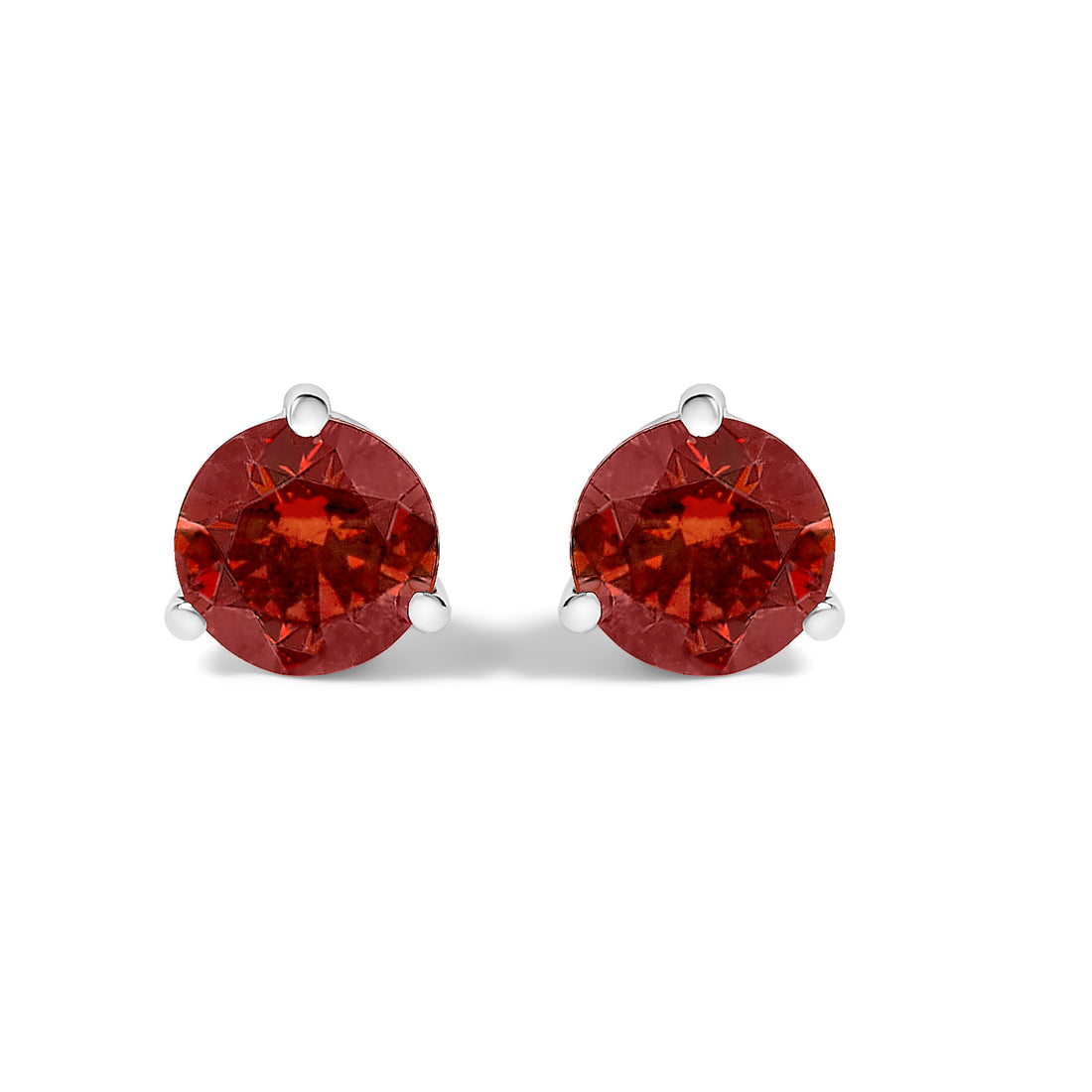 14K White Gold 3/4 Cttw Red Lab-Grown Diamond Classic 3-Prong Martini Set Solitaire Stud Earrings - DestGlow