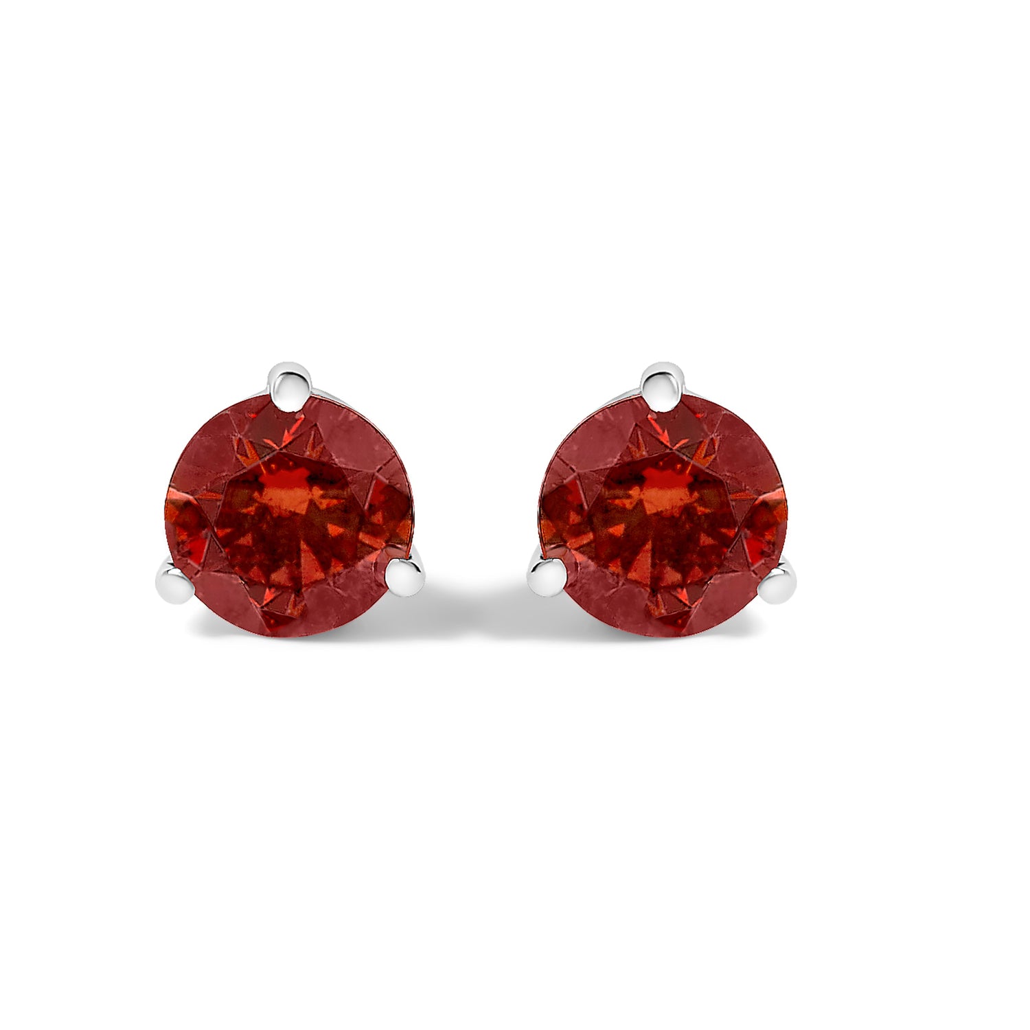14K White Gold 3/4 Cttw Red Lab-Grown Diamond Classic 3-Prong Martini Set Solitaire Stud Earrings
