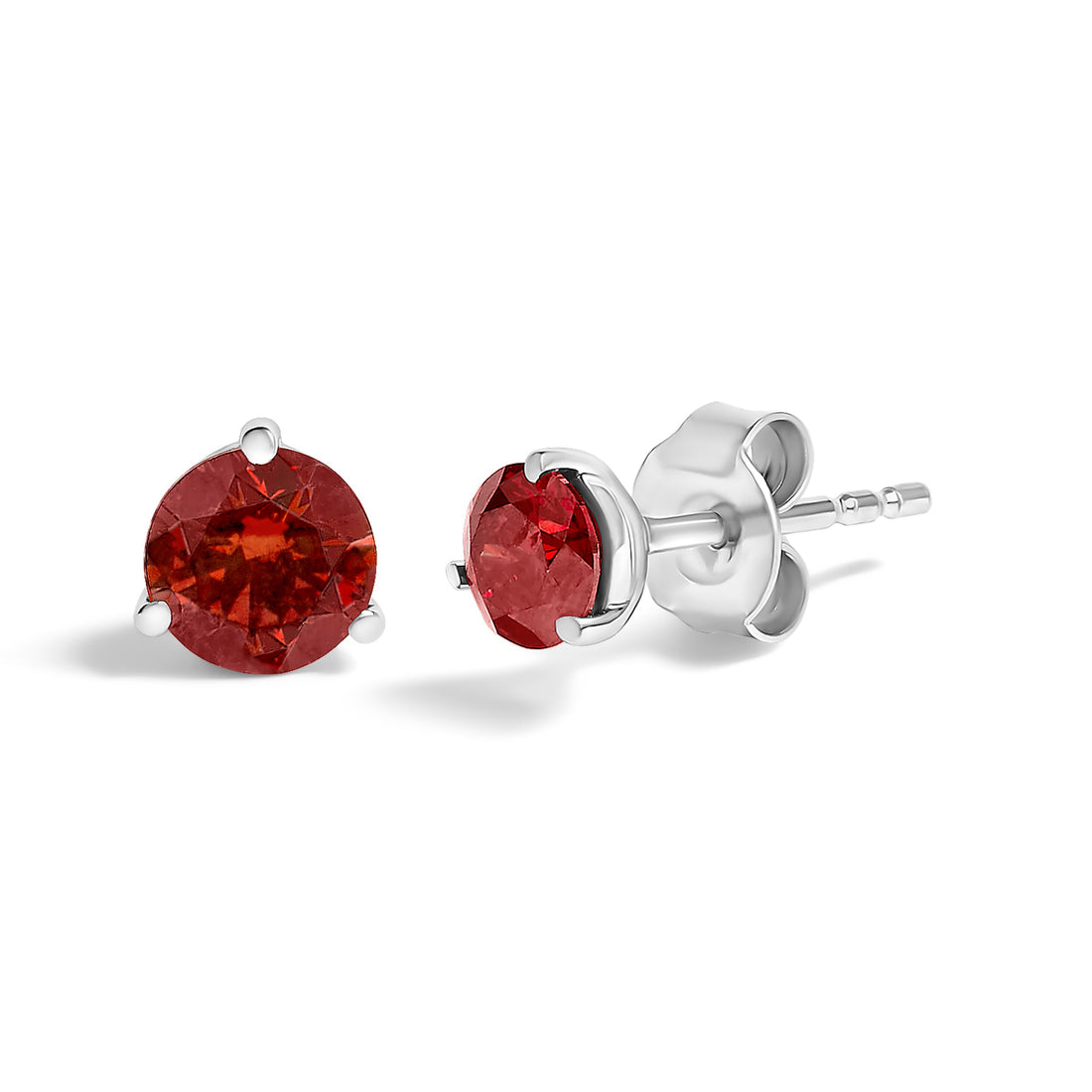14K White Gold 3/4 Cttw Red Lab-Grown Diamond Classic 3-Prong Martini Set Solitaire Stud Earrings - DestGlow