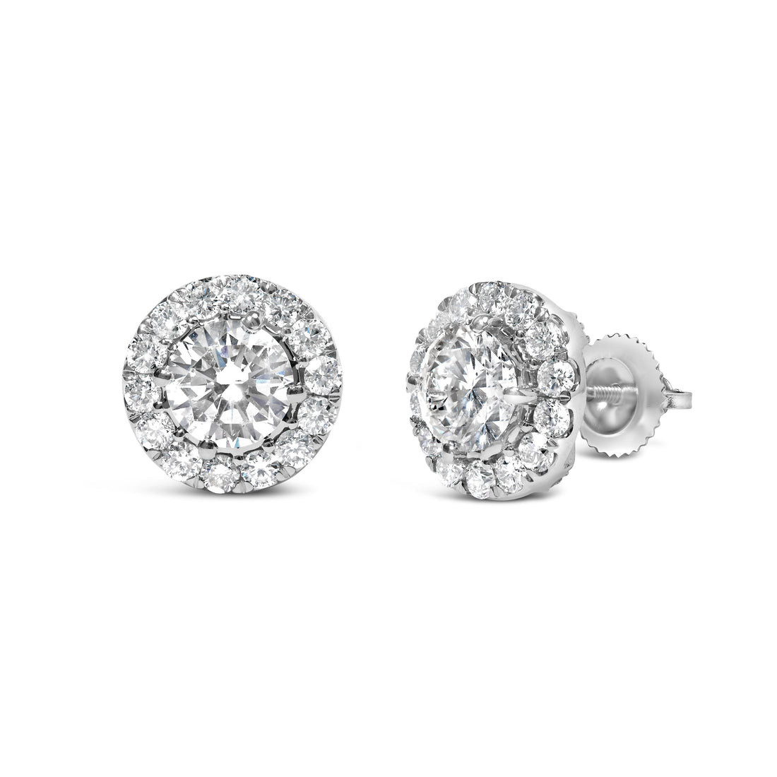 14K White Gold 3.0 Cttw Lab-Grown Diamond Hidden Halo Stud Earrings - DestGlow