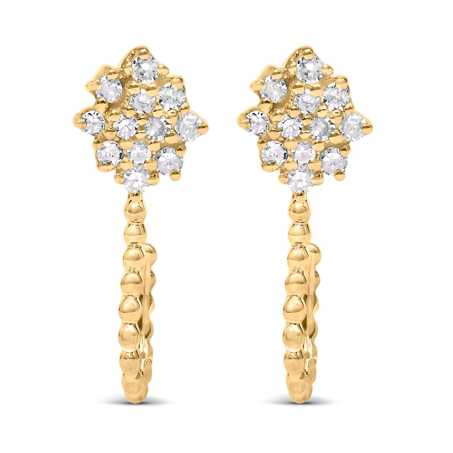 14K Yellow Gold Plated .925 Sterling Silver 1/10 Cttw Diamond Floral Cluster and Beaded Hoop Stud Earrings (H-I Color, I1-I2 Clarity) by Bids.com