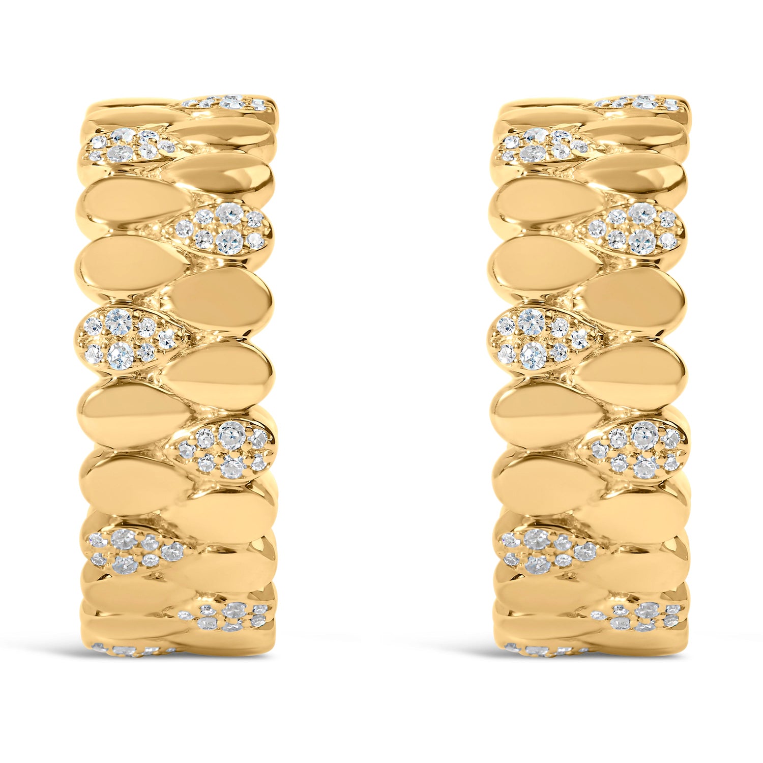 14K Yellow Gold Plated .925 Sterling Silver 3/8 Cttw Diamond Pave Pear Link J Hoop Earrings (H-I Color, I1-I2 Clarity) by Bids.com