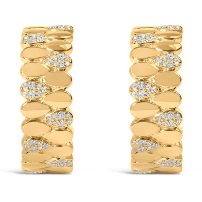 14K Yellow Gold Plated .925 Sterling Silver 3/8 Cttw Diamond Pave Pear Link J Hoop Earrings (H-I Color, I1-I2 Clarity) by Bids.com