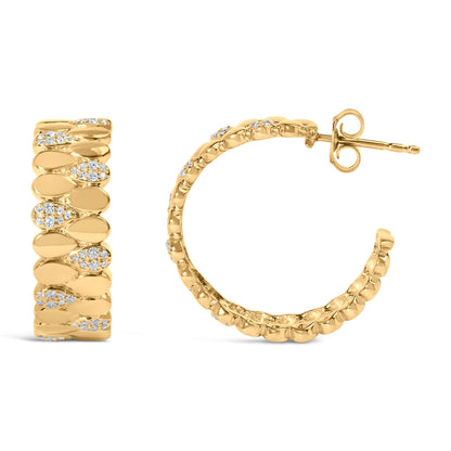 14K Yellow Gold Plated .925 Sterling Silver 3/8 Cttw Diamond Pave Pear Link J Hoop Earrings (H-I Color, I1-I2 Clarity) by Bids.com
