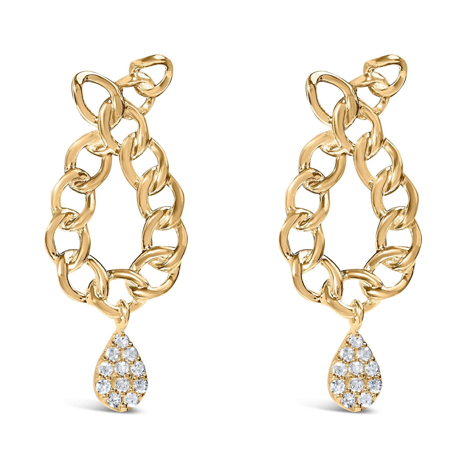14K Yellow Gold Plated .925 Sterling Silver 1/10 Cttw Diamond Chain Link Teardrop Dangle Earrings (H-I Color, I1-I2 Clarity) by Bids.com