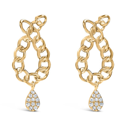14K Yellow Gold Plated .925 Sterling Silver 1/10 Cttw Diamond Chain Link Teardrop Dangle Earrings (H-I Color, I1-I2 Clarity) by Bids.com