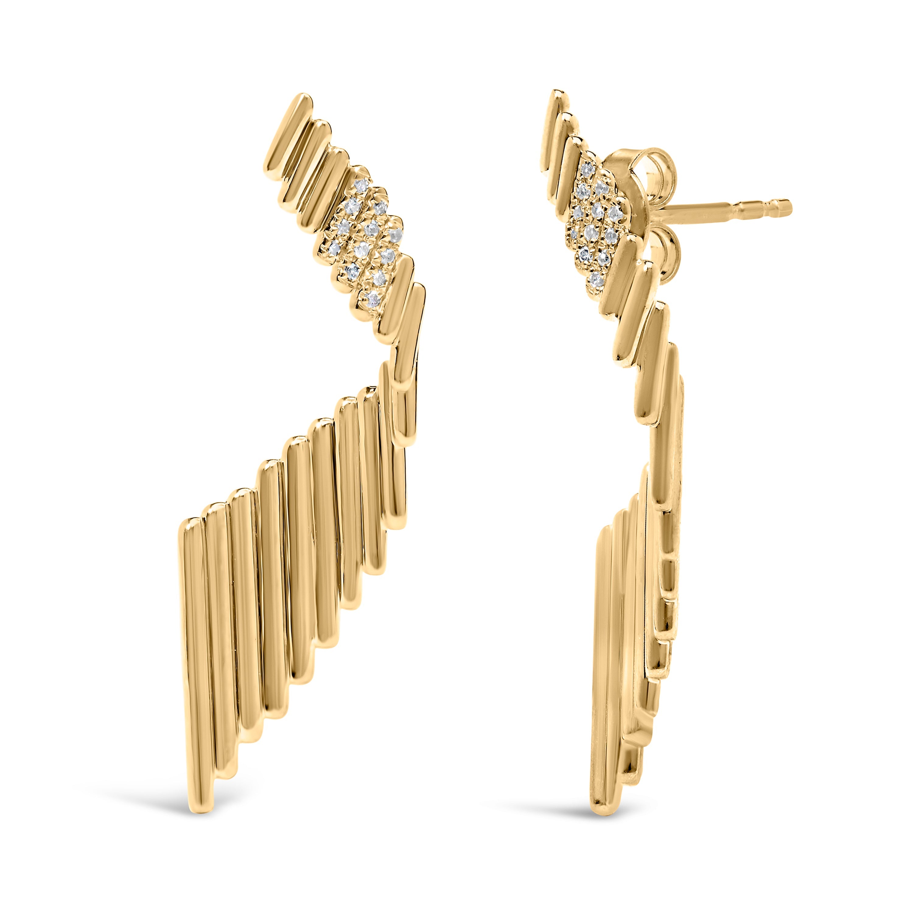 14K Yellow Gold Plated .925 Sterling Silver Sculpted Diamond Accent Drop Earrings (H-I Color, I1-I2 Clarity) by Bids.com