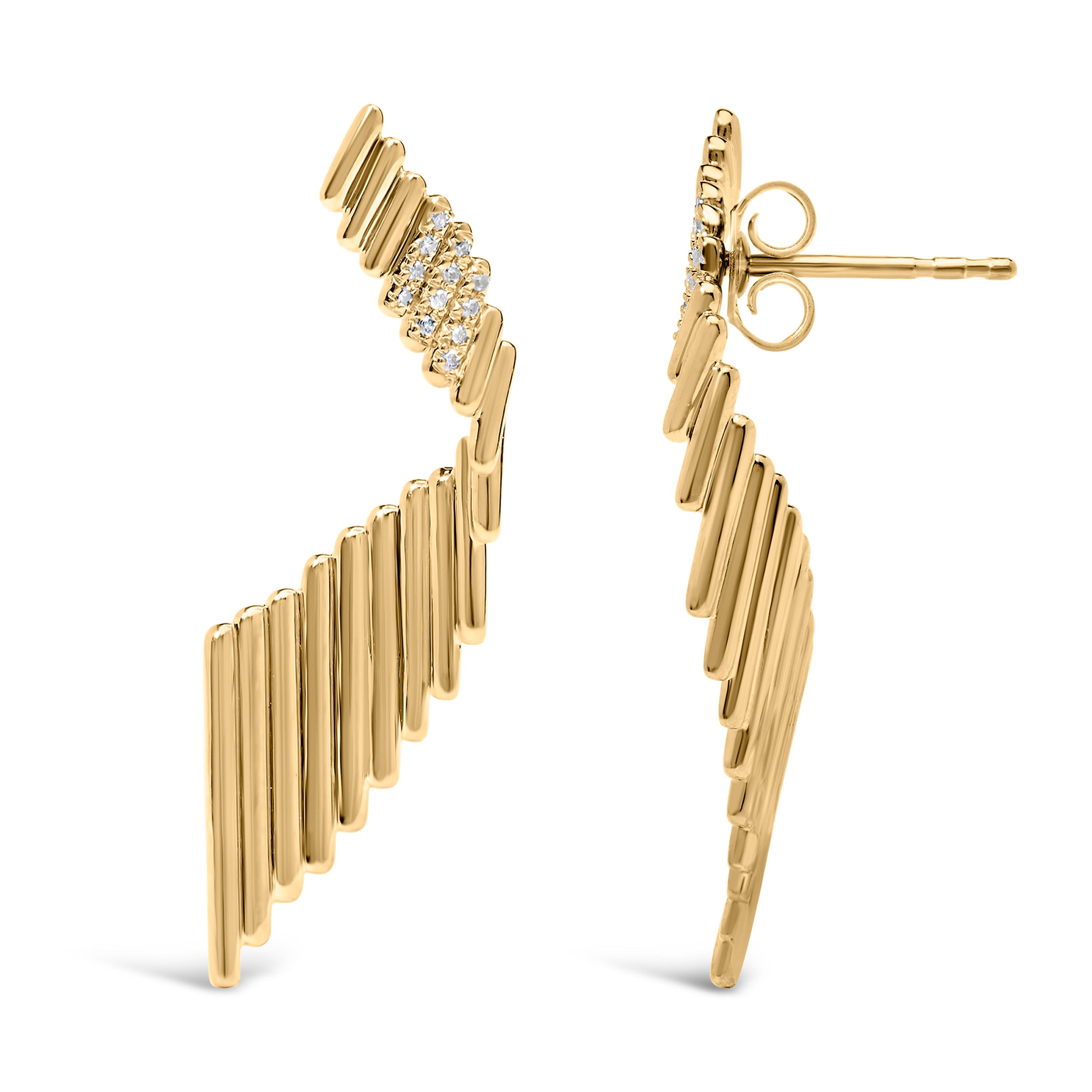 14K Yellow Gold Plated .925 Sterling Silver Sculpted Diamond Accent Drop Earrings (H-I Color, I1-I2 Clarity) by Bids.com