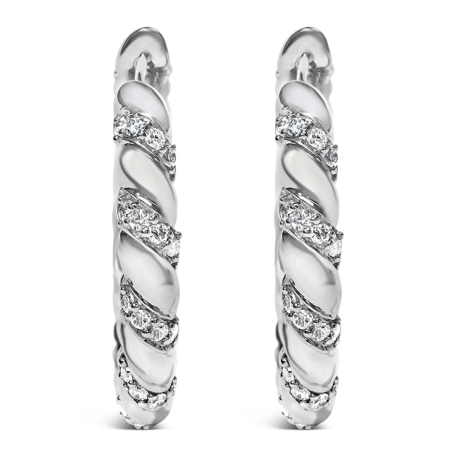 14K White Gold 1 1/5 Cttw Lab Grown Diamond Swirl Design 1" Inch Hoop Earrings (F-G Color, VS1-VS2 Clarity) by Bids.com