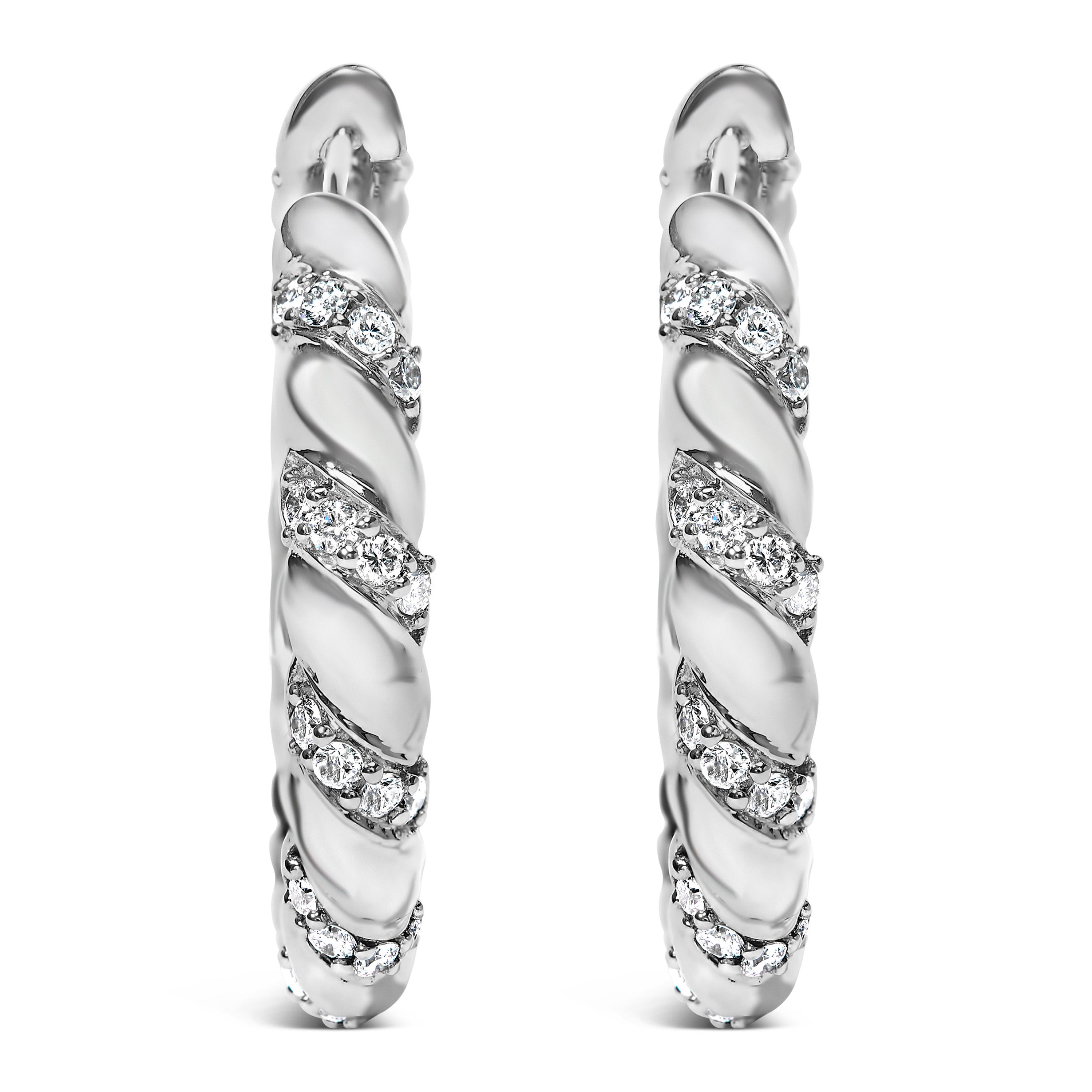 14K White Gold 1 1/5 Cttw Lab Grown Diamond Swirl Design 1" Inch Hoop Earrings (F-G Color, VS1-VS2 Clarity) by Bids.com